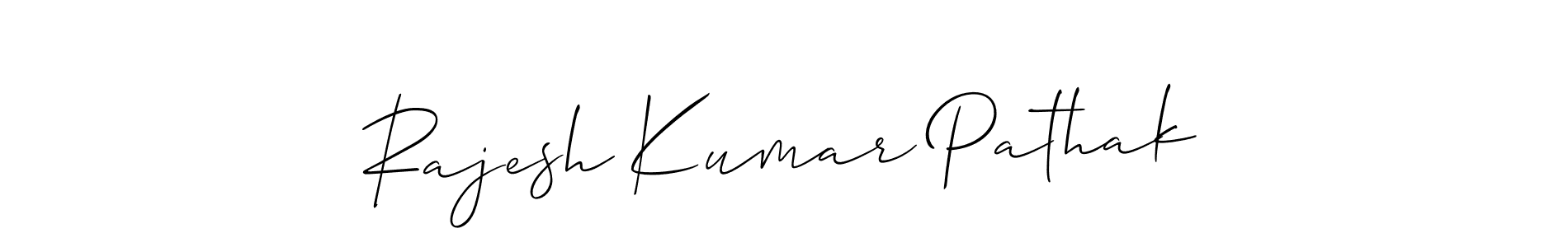 You should practise on your own different ways (Allison_Script) to write your name (Rajesh Kumar Pathak) in signature. don't let someone else do it for you. Rajesh Kumar Pathak signature style 2 images and pictures png