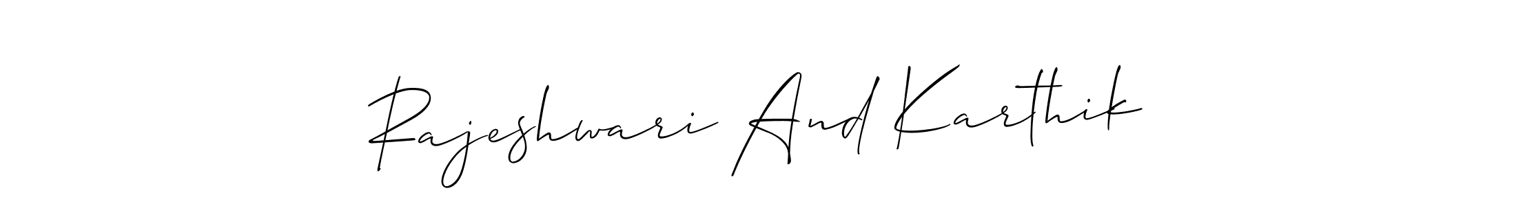 Check out images of Autograph of Rajeshwari And Karthik name. Actor Rajeshwari And Karthik Signature Style. Allison_Script is a professional sign style online. Rajeshwari And Karthik signature style 2 images and pictures png