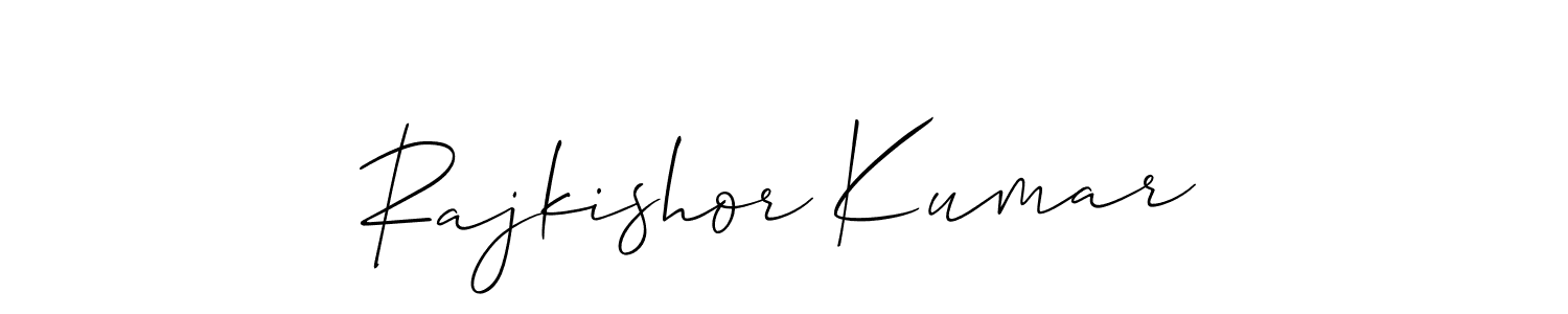 Allison_Script is a professional signature style that is perfect for those who want to add a touch of class to their signature. It is also a great choice for those who want to make their signature more unique. Get Rajkishor Kumar name to fancy signature for free. Rajkishor Kumar signature style 2 images and pictures png