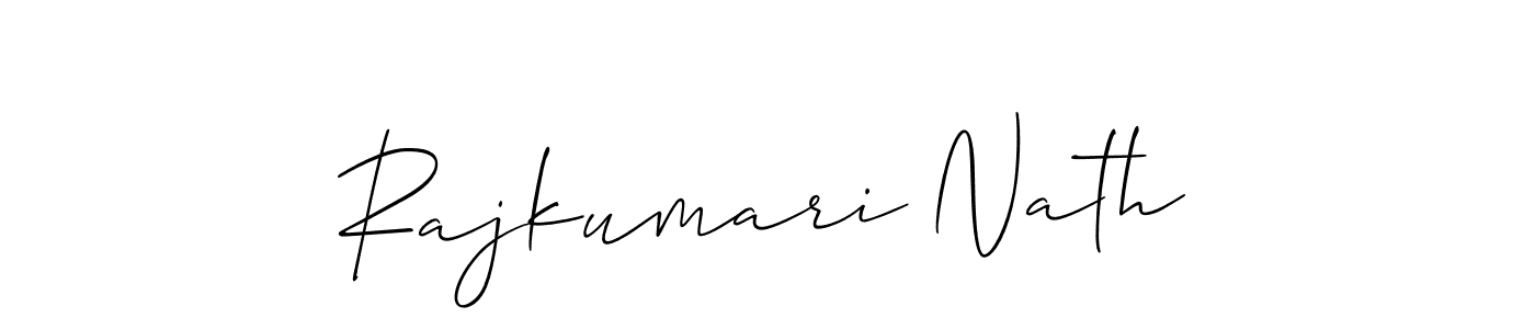 The best way (Allison_Script) to make a short signature is to pick only two or three words in your name. The name Rajkumari Nath include a total of six letters. For converting this name. Rajkumari Nath signature style 2 images and pictures png