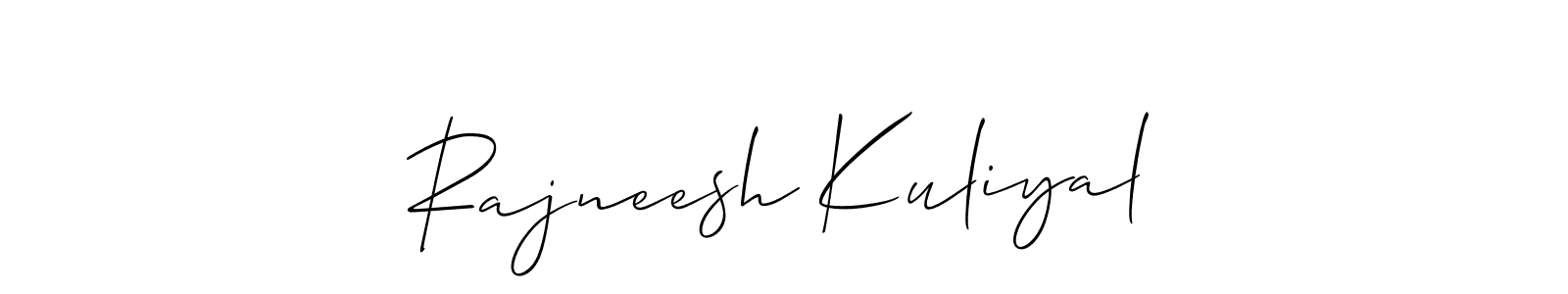 You should practise on your own different ways (Allison_Script) to write your name (Rajneesh Kuliyal) in signature. don't let someone else do it for you. Rajneesh Kuliyal signature style 2 images and pictures png