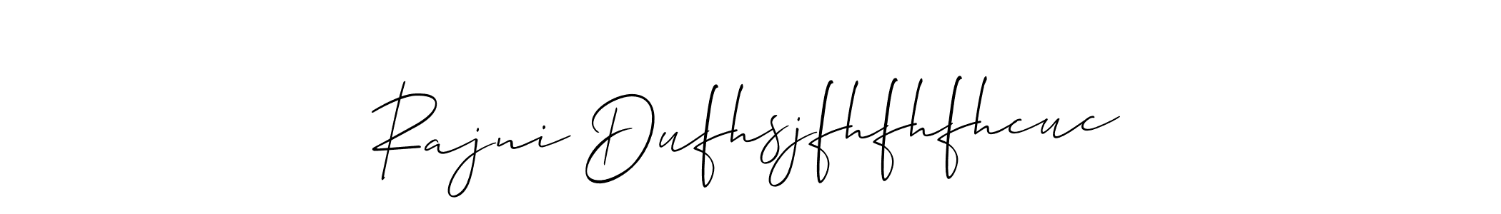 The best way (Allison_Script) to make a short signature is to pick only two or three words in your name. The name Rajni Dufhsjfhfhfhcuc include a total of six letters. For converting this name. Rajni Dufhsjfhfhfhcuc signature style 2 images and pictures png