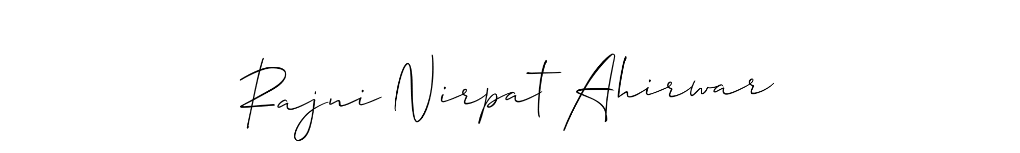 The best way (Allison_Script) to make a short signature is to pick only two or three words in your name. The name Rajni Nirpat Ahirwar include a total of six letters. For converting this name. Rajni Nirpat Ahirwar signature style 2 images and pictures png