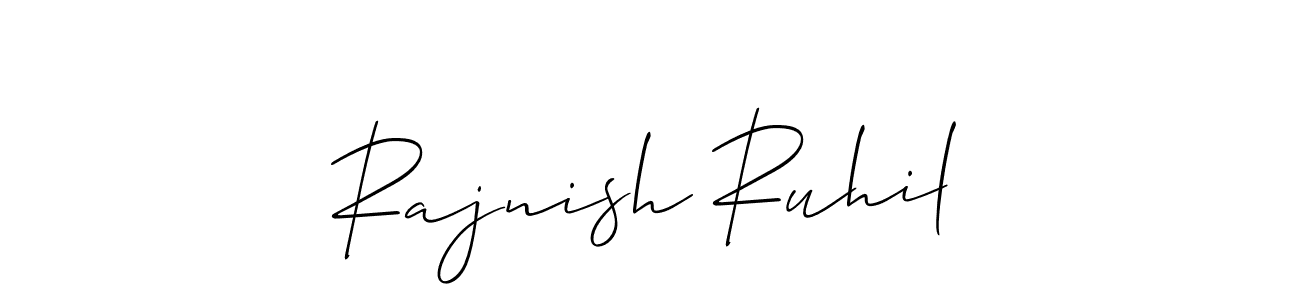 if you are searching for the best signature style for your name Rajnish Ruhil. so please give up your signature search. here we have designed multiple signature styles  using Allison_Script. Rajnish Ruhil signature style 2 images and pictures png