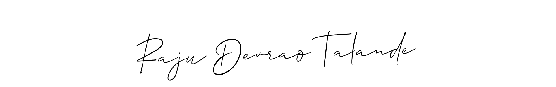 The best way (Allison_Script) to make a short signature is to pick only two or three words in your name. The name Raju Devrao Talande include a total of six letters. For converting this name. Raju Devrao Talande signature style 2 images and pictures png
