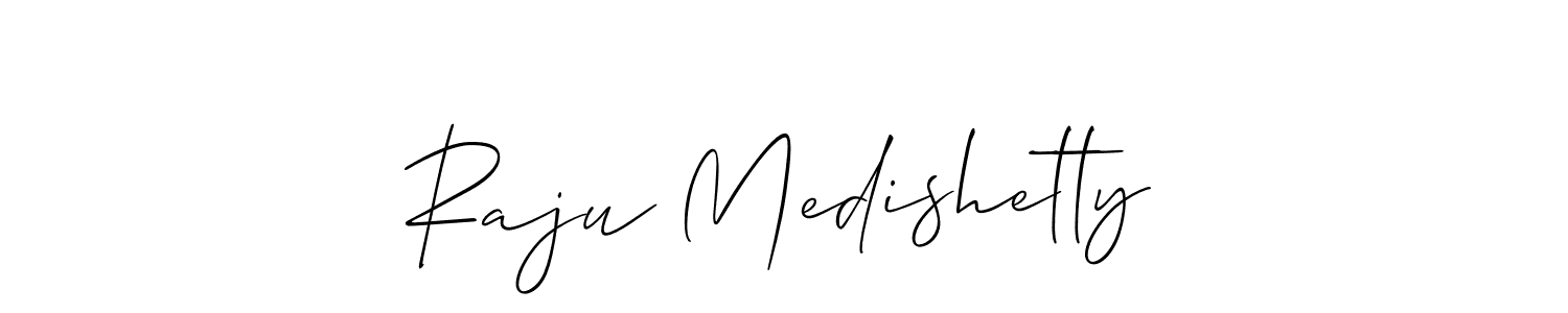 How to make Raju Medishetty name signature. Use Allison_Script style for creating short signs online. This is the latest handwritten sign. Raju Medishetty signature style 2 images and pictures png