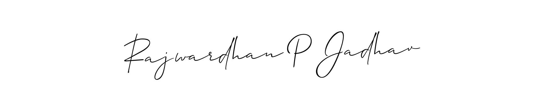 Also You can easily find your signature by using the search form. We will create Rajwardhan P Jadhav name handwritten signature images for you free of cost using Allison_Script sign style. Rajwardhan P Jadhav signature style 2 images and pictures png