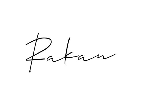 Use a signature maker to create a handwritten signature online. With this signature software, you can design (Allison_Script) your own signature for name Rakan. Rakan signature style 2 images and pictures png