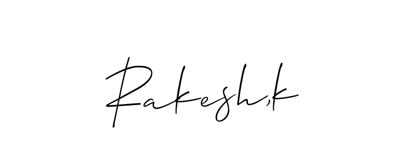 Use a signature maker to create a handwritten signature online. With this signature software, you can design (Allison_Script) your own signature for name Rakesh,k. Rakesh,k signature style 2 images and pictures png