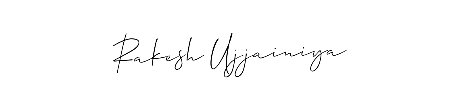 Allison_Script is a professional signature style that is perfect for those who want to add a touch of class to their signature. It is also a great choice for those who want to make their signature more unique. Get Rakesh Ujjainiya name to fancy signature for free. Rakesh Ujjainiya signature style 2 images and pictures png
