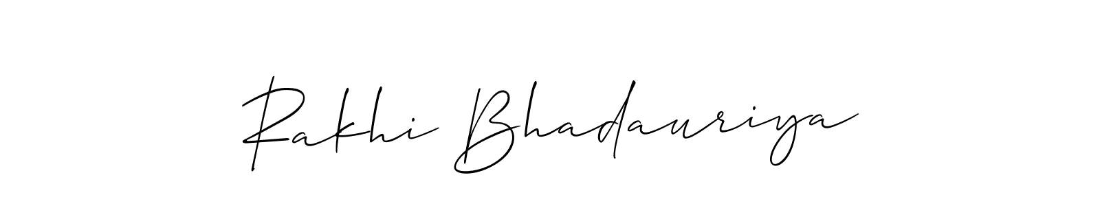 The best way (Allison_Script) to make a short signature is to pick only two or three words in your name. The name Rakhi Bhadauriya include a total of six letters. For converting this name. Rakhi Bhadauriya signature style 2 images and pictures png