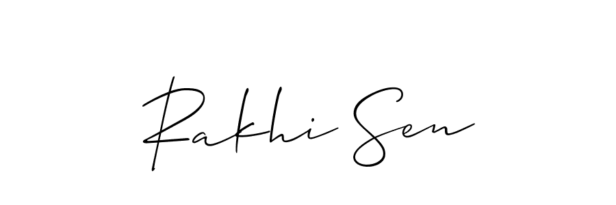 The best way (Allison_Script) to make a short signature is to pick only two or three words in your name. The name Rakhi Sen include a total of six letters. For converting this name. Rakhi Sen signature style 2 images and pictures png
