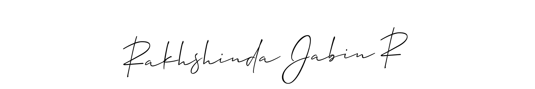 How to make Rakhshinda Jabin R name signature. Use Allison_Script style for creating short signs online. This is the latest handwritten sign. Rakhshinda Jabin R signature style 2 images and pictures png