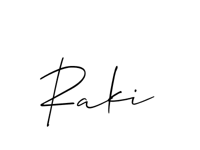 Make a beautiful signature design for name Raki. With this signature (Allison_Script) style, you can create a handwritten signature for free. Raki signature style 2 images and pictures png