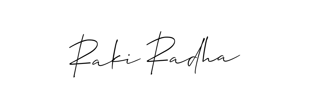 How to make Raki Radha name signature. Use Allison_Script style for creating short signs online. This is the latest handwritten sign. Raki Radha signature style 2 images and pictures png