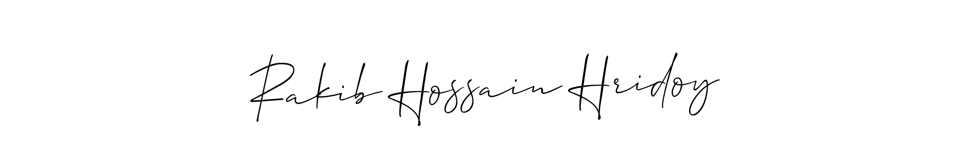 Make a short Rakib Hossain Hridoy signature style. Manage your documents anywhere anytime using Allison_Script. Create and add eSignatures, submit forms, share and send files easily. Rakib Hossain Hridoy signature style 2 images and pictures png