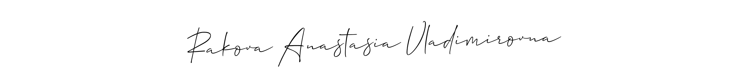 You should practise on your own different ways (Allison_Script) to write your name (Rakova Anastasia Vladimirovna) in signature. don't let someone else do it for you. Rakova Anastasia Vladimirovna signature style 2 images and pictures png