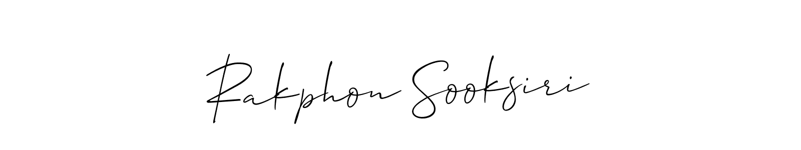 How to make Rakphon Sooksiri name signature. Use Allison_Script style for creating short signs online. This is the latest handwritten sign. Rakphon Sooksiri signature style 2 images and pictures png