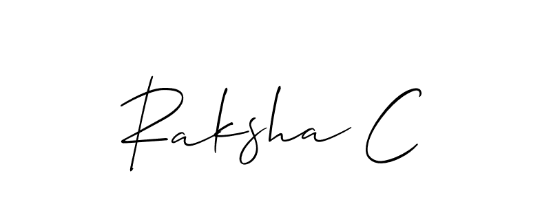 It looks lik you need a new signature style for name Raksha C. Design unique handwritten (Allison_Script) signature with our free signature maker in just a few clicks. Raksha C signature style 2 images and pictures png