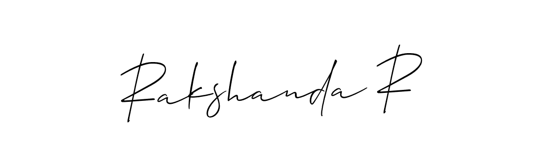 The best way (Allison_Script) to make a short signature is to pick only two or three words in your name. The name Rakshanda R include a total of six letters. For converting this name. Rakshanda R signature style 2 images and pictures png