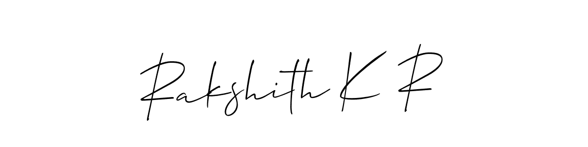 Use a signature maker to create a handwritten signature online. With this signature software, you can design (Allison_Script) your own signature for name Rakshith K R. Rakshith K R signature style 2 images and pictures png