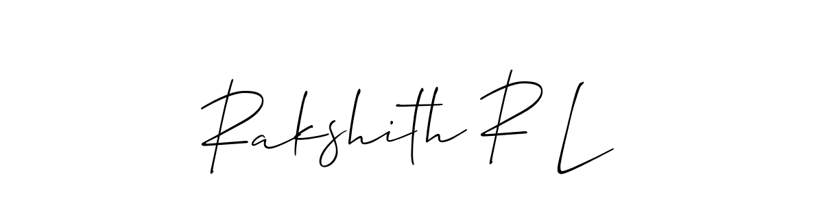 Use a signature maker to create a handwritten signature online. With this signature software, you can design (Allison_Script) your own signature for name Rakshith R L. Rakshith R L signature style 2 images and pictures png