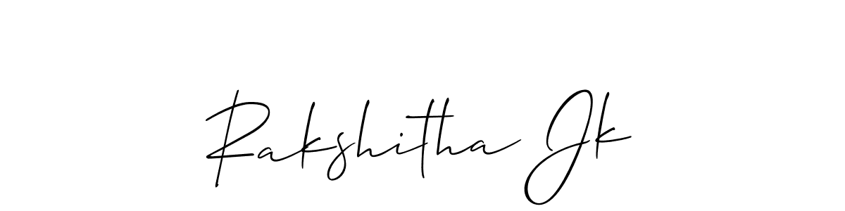 if you are searching for the best signature style for your name Rakshitha Jk. so please give up your signature search. here we have designed multiple signature styles  using Allison_Script. Rakshitha Jk signature style 2 images and pictures png