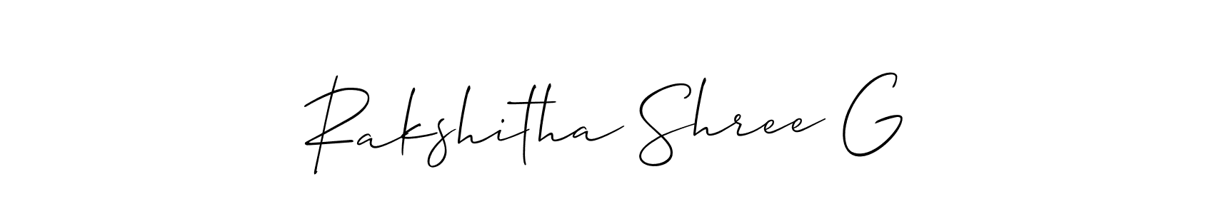 Make a beautiful signature design for name Rakshitha Shree G. With this signature (Allison_Script) style, you can create a handwritten signature for free. Rakshitha Shree G signature style 2 images and pictures png