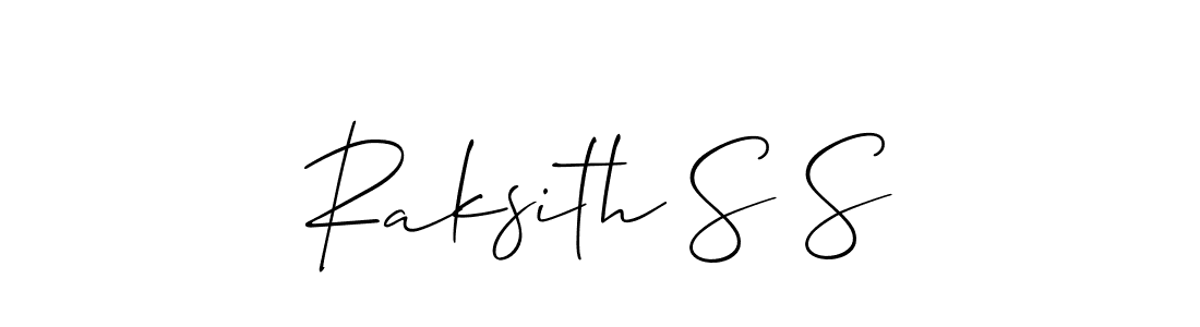 Also You can easily find your signature by using the search form. We will create Raksith S S name handwritten signature images for you free of cost using Allison_Script sign style. Raksith S S signature style 2 images and pictures png
