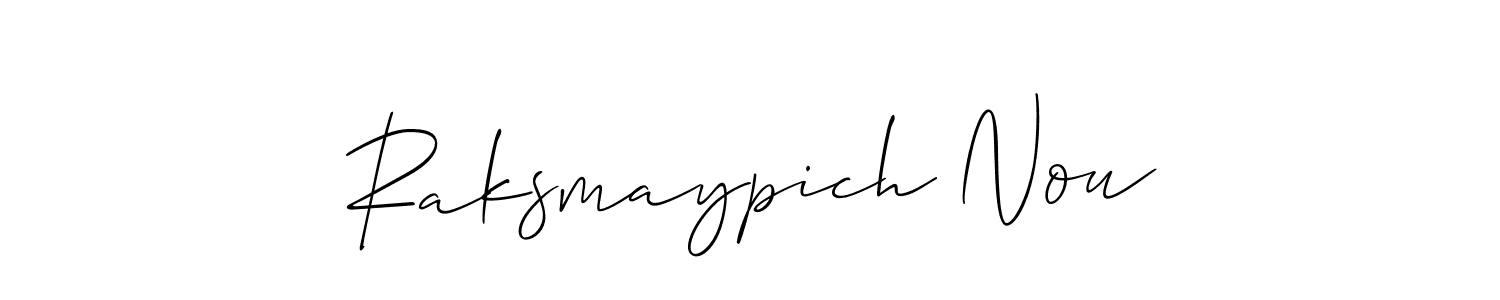 Make a short Raksmaypich Nou signature style. Manage your documents anywhere anytime using Allison_Script. Create and add eSignatures, submit forms, share and send files easily. Raksmaypich Nou signature style 2 images and pictures png