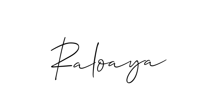 The best way (Allison_Script) to make a short signature is to pick only two or three words in your name. The name Raloaya include a total of six letters. For converting this name. Raloaya signature style 2 images and pictures png