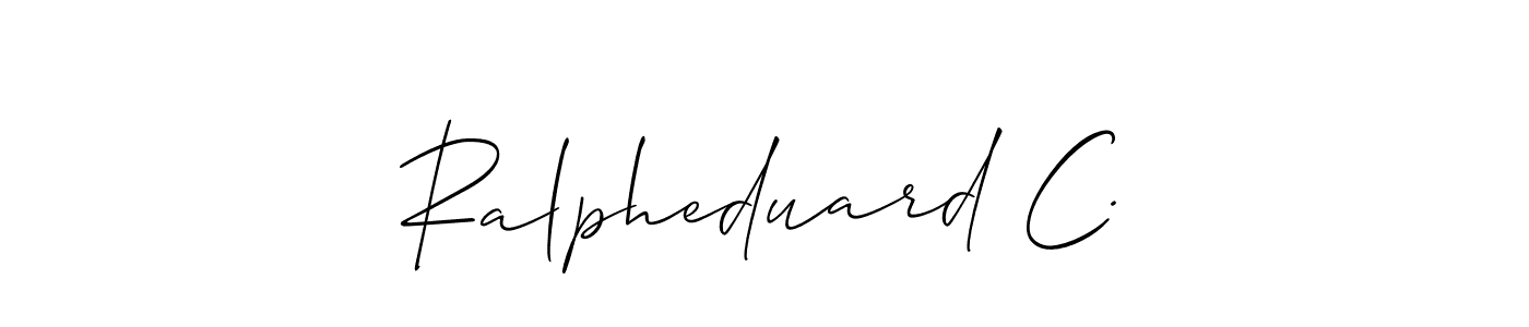 Allison_Script is a professional signature style that is perfect for those who want to add a touch of class to their signature. It is also a great choice for those who want to make their signature more unique. Get Ralpheduard C. name to fancy signature for free. Ralpheduard C. signature style 2 images and pictures png