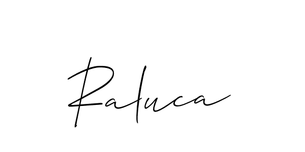 Design your own signature with our free online signature maker. With this signature software, you can create a handwritten (Allison_Script) signature for name Raluca. Raluca signature style 2 images and pictures png