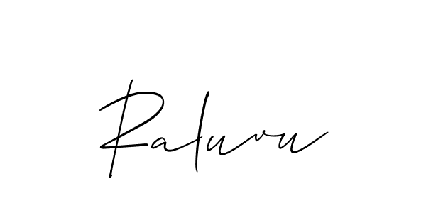 if you are searching for the best signature style for your name Raluvu. so please give up your signature search. here we have designed multiple signature styles  using Allison_Script. Raluvu signature style 2 images and pictures png