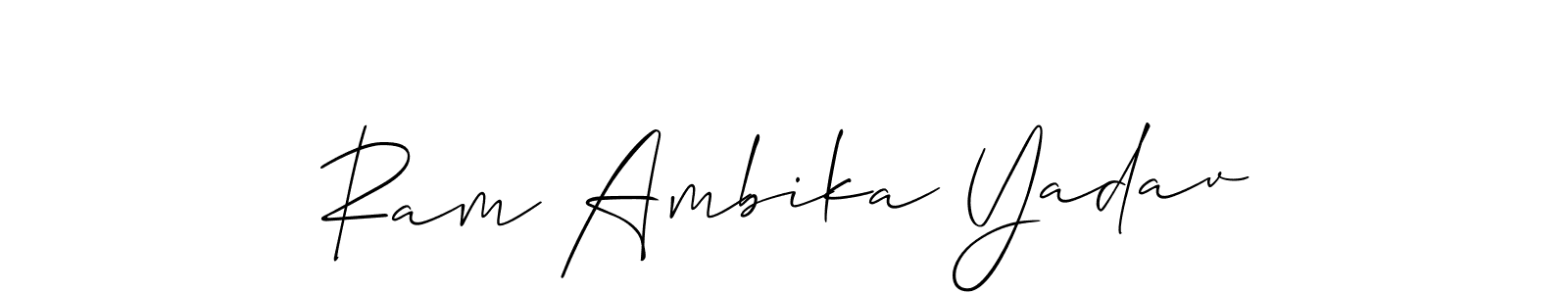 if you are searching for the best signature style for your name Ram Ambika Yadav. so please give up your signature search. here we have designed multiple signature styles  using Allison_Script. Ram Ambika Yadav signature style 2 images and pictures png