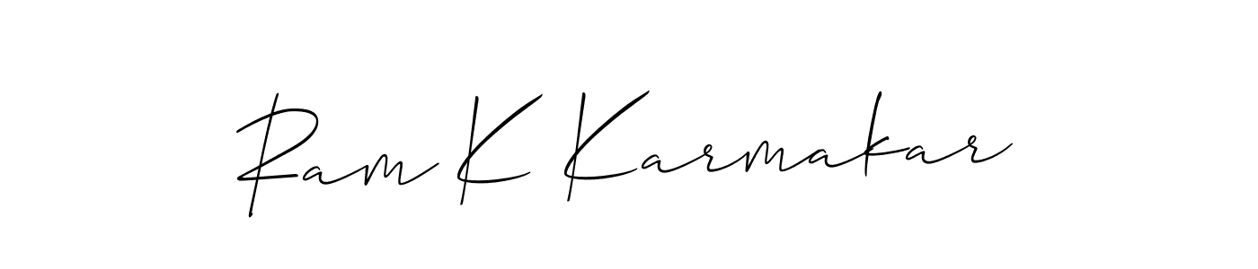 The best way (Allison_Script) to make a short signature is to pick only two or three words in your name. The name Ram K Karmakar include a total of six letters. For converting this name. Ram K Karmakar signature style 2 images and pictures png