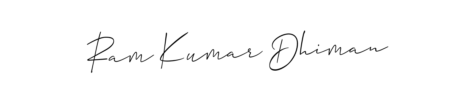 You should practise on your own different ways (Allison_Script) to write your name (Ram Kumar Dhiman) in signature. don't let someone else do it for you. Ram Kumar Dhiman signature style 2 images and pictures png