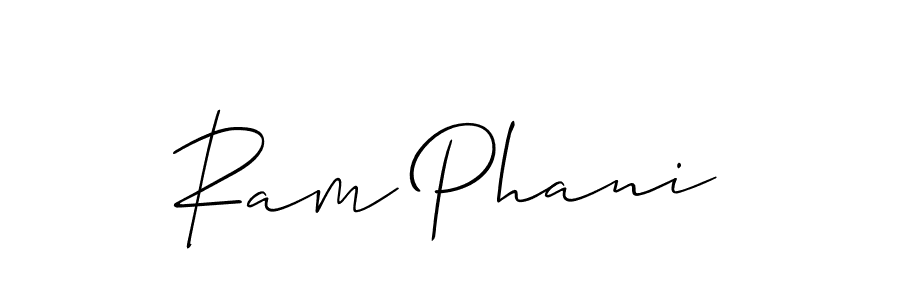 if you are searching for the best signature style for your name Ram Phani. so please give up your signature search. here we have designed multiple signature styles  using Allison_Script. Ram Phani signature style 2 images and pictures png