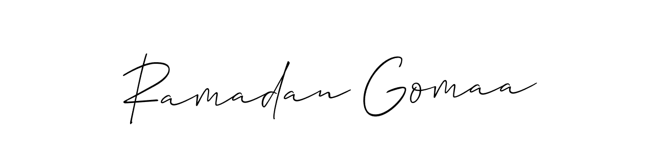 You should practise on your own different ways (Allison_Script) to write your name (Ramadan Gomaa) in signature. don't let someone else do it for you. Ramadan Gomaa signature style 2 images and pictures png