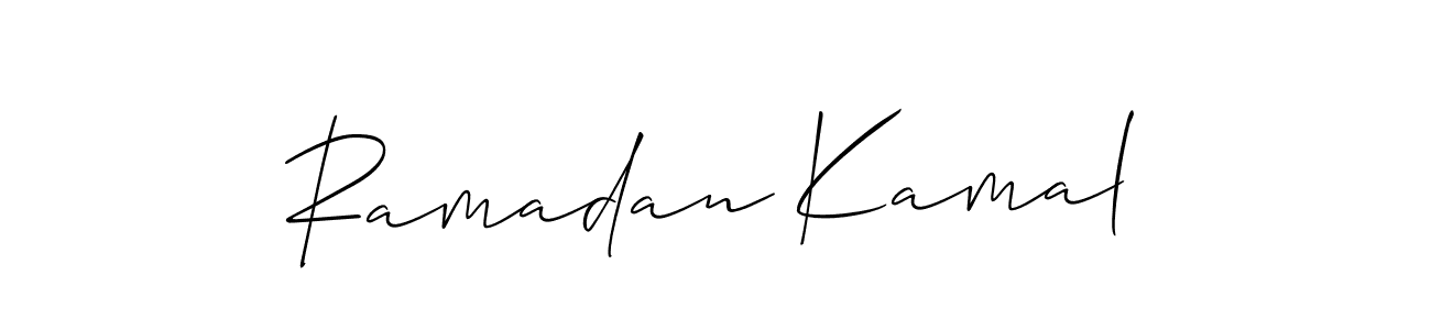 The best way (Allison_Script) to make a short signature is to pick only two or three words in your name. The name Ramadan Kamal include a total of six letters. For converting this name. Ramadan Kamal signature style 2 images and pictures png