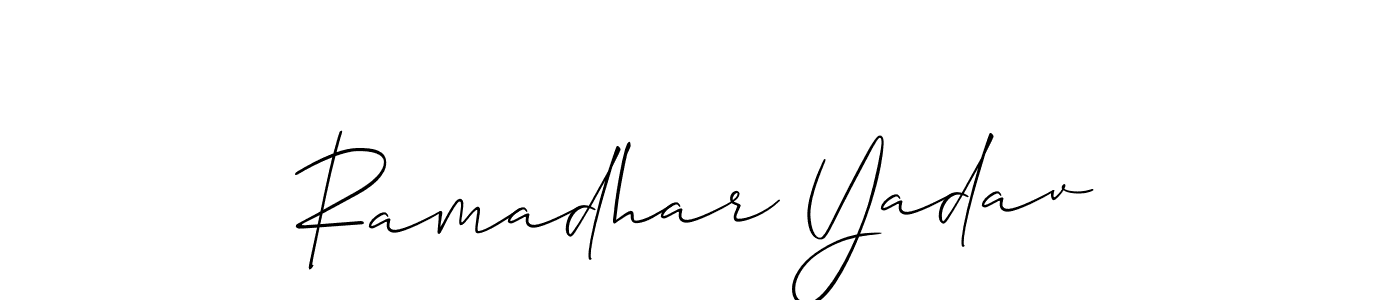 Also You can easily find your signature by using the search form. We will create Ramadhar Yadav name handwritten signature images for you free of cost using Allison_Script sign style. Ramadhar Yadav signature style 2 images and pictures png