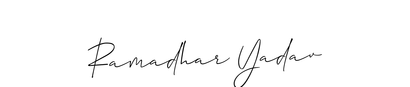 Also You can easily find your signature by using the search form. We will create Ramadhar Yadav name handwritten signature images for you free of cost using Allison_Script sign style. Ramadhar Yadav signature style 2 images and pictures png