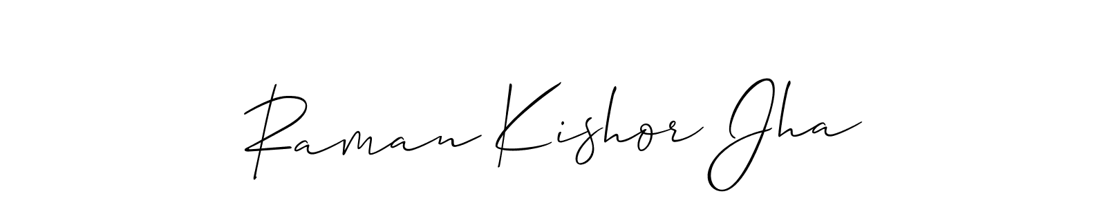 This is the best signature style for the Raman Kishor Jha name. Also you like these signature font (Allison_Script). Mix name signature. Raman Kishor Jha signature style 2 images and pictures png