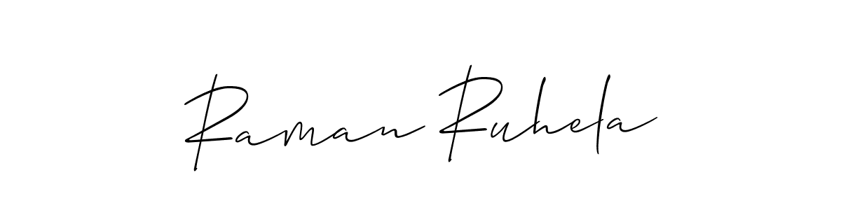 You should practise on your own different ways (Allison_Script) to write your name (Raman Ruhela) in signature. don't let someone else do it for you. Raman Ruhela signature style 2 images and pictures png