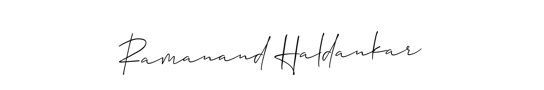 The best way (Allison_Script) to make a short signature is to pick only two or three words in your name. The name Ramanand Haldankar include a total of six letters. For converting this name. Ramanand Haldankar signature style 2 images and pictures png