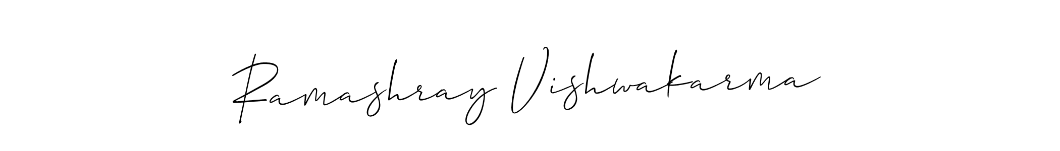 The best way (Allison_Script) to make a short signature is to pick only two or three words in your name. The name Ramashray Vishwakarma include a total of six letters. For converting this name. Ramashray Vishwakarma signature style 2 images and pictures png