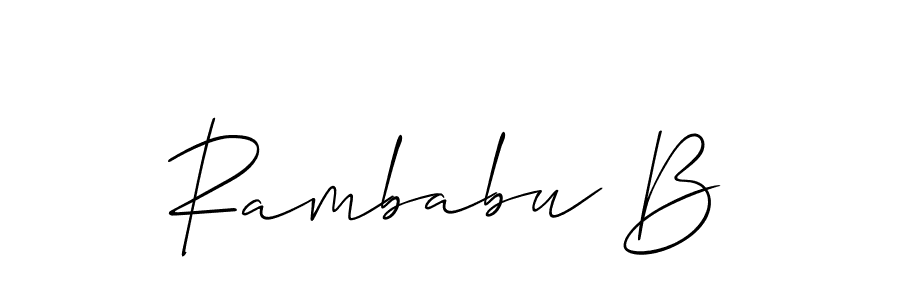 The best way (Allison_Script) to make a short signature is to pick only two or three words in your name. The name Rambabu B include a total of six letters. For converting this name. Rambabu B signature style 2 images and pictures png