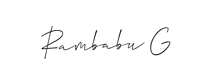 The best way (Allison_Script) to make a short signature is to pick only two or three words in your name. The name Rambabu G include a total of six letters. For converting this name. Rambabu G signature style 2 images and pictures png