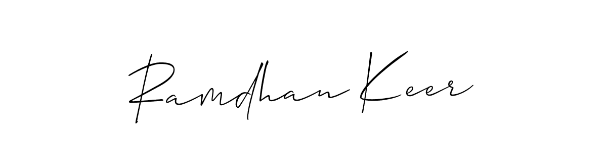 The best way (Allison_Script) to make a short signature is to pick only two or three words in your name. The name Ramdhan Keer include a total of six letters. For converting this name. Ramdhan Keer signature style 2 images and pictures png