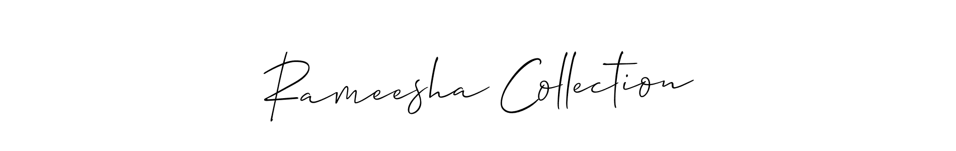 The best way (Allison_Script) to make a short signature is to pick only two or three words in your name. The name Rameesha Collection include a total of six letters. For converting this name. Rameesha Collection signature style 2 images and pictures png